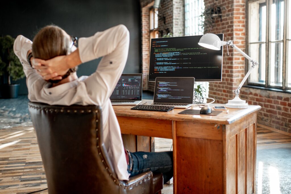 Programmer working with program code